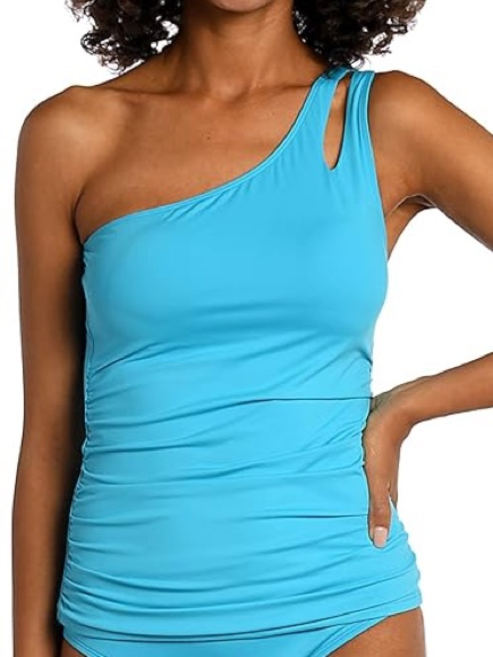 LA BLANCA Island Goddess One Shoulder Keyhole Tankini Swim top in AZL sz 10 NWT